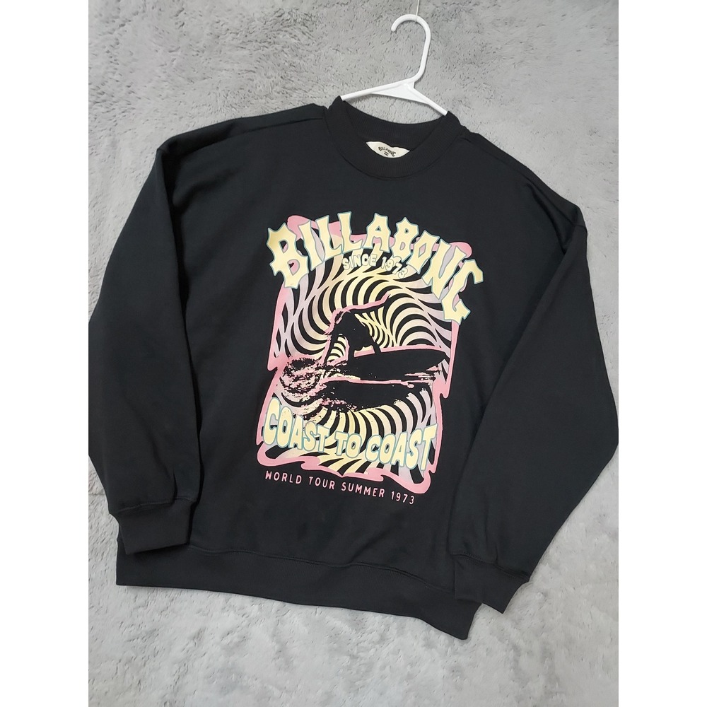 Billabong Sweatshirt Mens Small Coast To Coast Surf Graphic Fleece Black Surfer